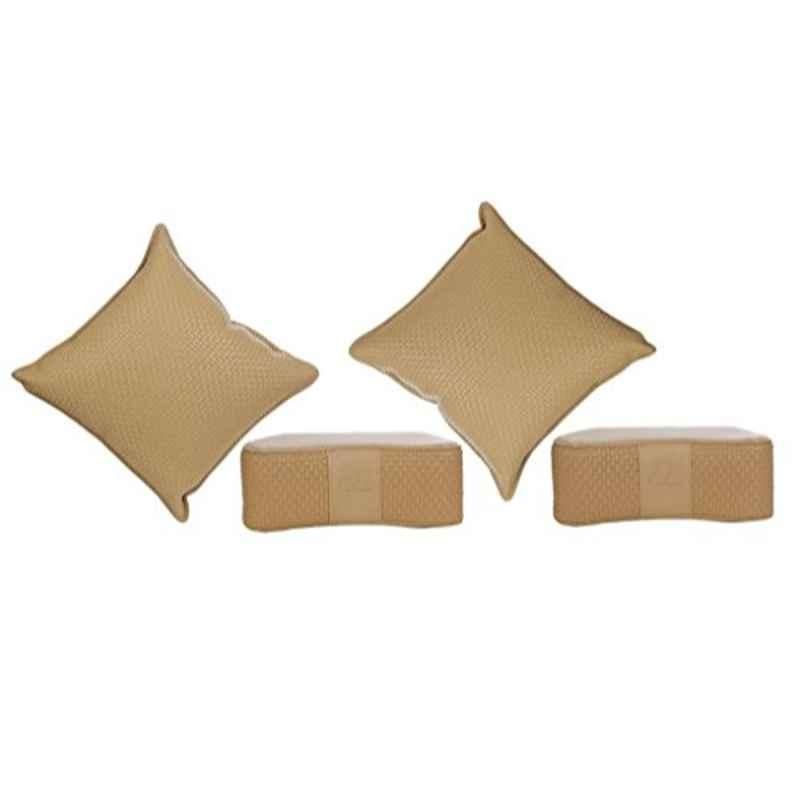 Kozdiko Faux Leather Beige One Pair Cushion Pillow & One Pair Neck Rest Combo for Ford Figo Aspire, Koz-10706