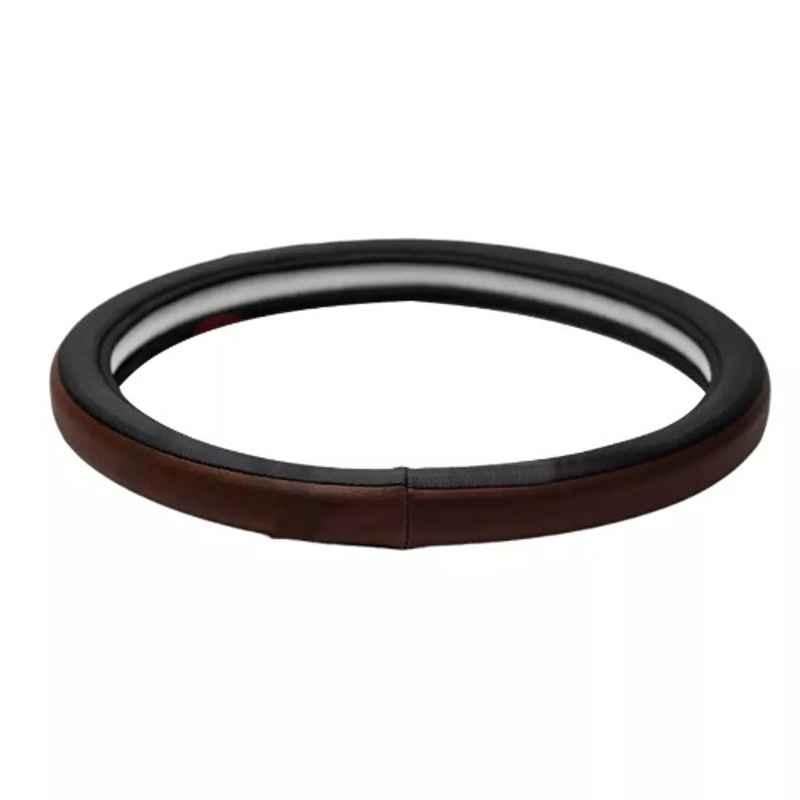 Cipher Leather Brown & Black Sporty Look Steering Wheel Grip Cover, Size: Small