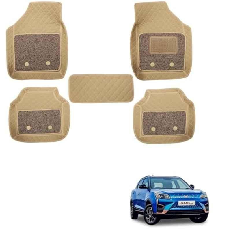 Kozdiko 5 Pcs Waterproof & Luxury 7D Beige Leatherette Car Floor Mats Set for Mahindra Xuv 400