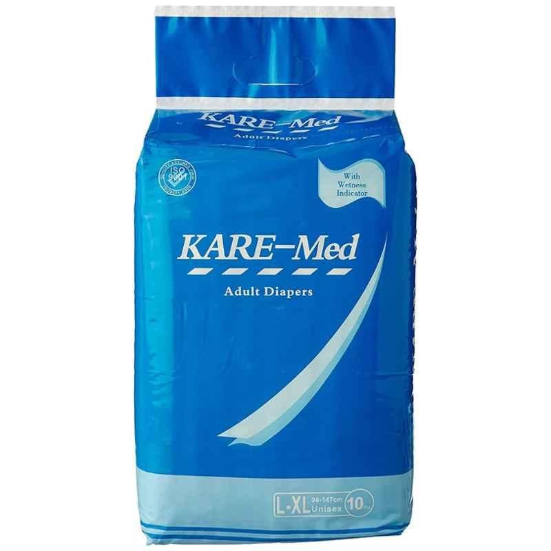 Kare-Med 10 Pcs L/XL Adult Diapers, Waist Size: 96-147cm (Pack of 5)
