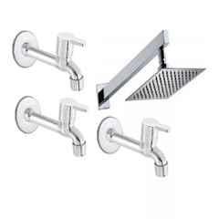 Fastgear 4 Pcs Stainless Steel Silver Chrome Finish Faucet Set with Shower, FG902