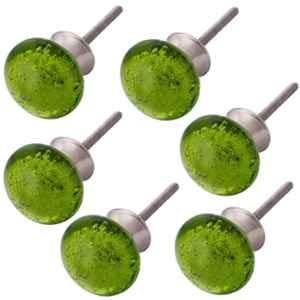 Atom 1.25 Inch Green Small Handmade Glass Bubble Cabinet Door knob (Pack of 6)