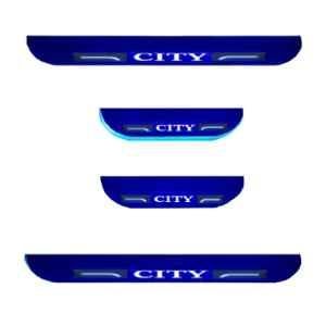 Car Accessories Hub 4 Pcs Acrylic Black Sill Scuff Plate Set with Blue LED for Honda City All Model