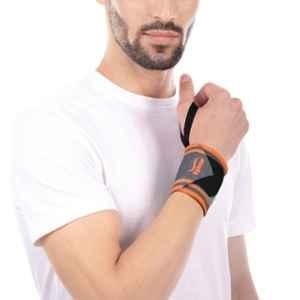 Tynor Black & Orange Wrist Wrap Support with Thumb Loop, 3010000600, Size: Universal