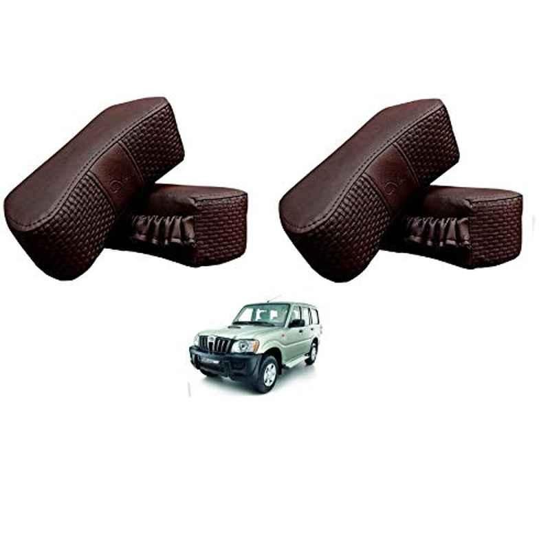 Kozdiko 4 Pcs CV Designer Cola Leatherite Neck Rest Car Cushion Pillow Set for Mahindra Old Scorpio