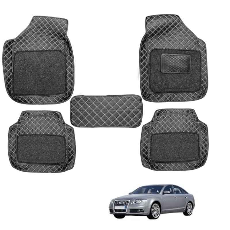 Kozdiko 5 Pcs Waterproof & Luxury 7D Black Leatherette Car Floor Mat Set for Audi A6