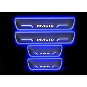 SureStrive 4 Pcs Acrylic Black Car Door Footstep Sill Scuff Plate Set with Blue LED for Maruti Suzuki Invicto All Model