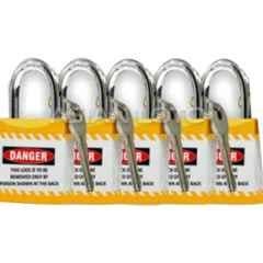 Asian Loto 5 Pcs Metal & Plastic Yellow Regular Shackle Jacket Padlock Set with 3 Keys, ALC-LPR