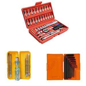 Hillgrove HGCM58M1 46 Pcs 1/4 inch Ratchet Socket Spanner Set with Hex Allen Key Set, 5 in 1 Screwdriver Set & Carrying Box