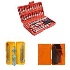 Hillgrove HGCM58M1 46 Pcs 1/4 inch Ratchet Socket Spanner Set with Hex Allen Key Set, 5 in 1 Screwdriver Set & Carrying Box