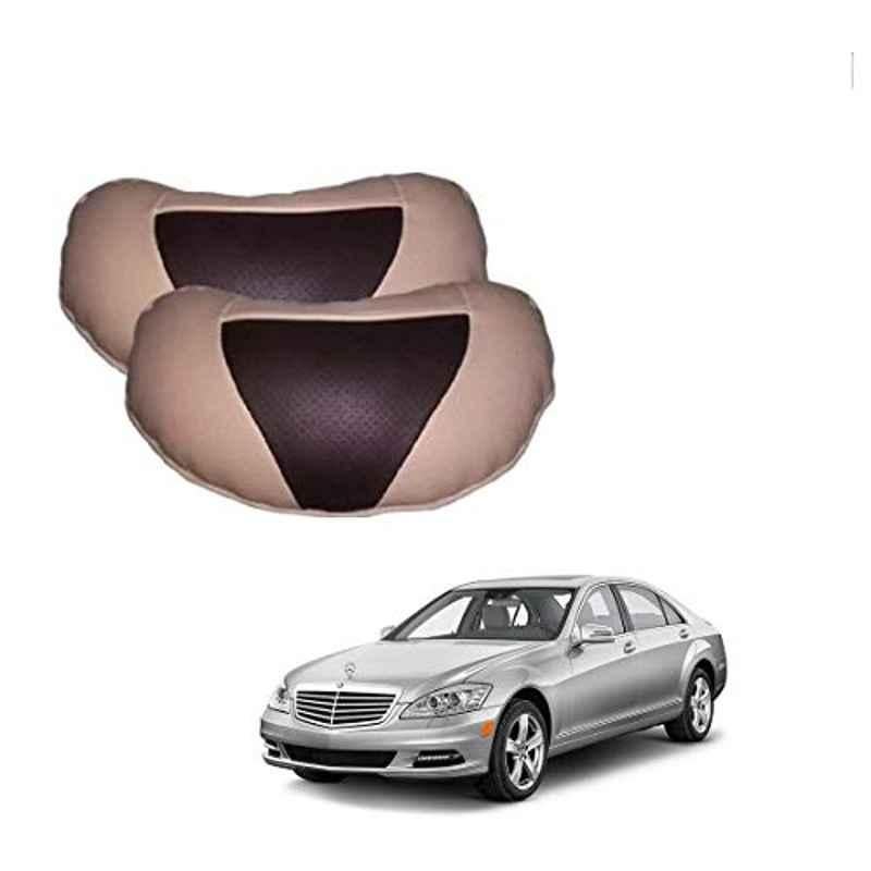 Kozdiko 2 Pcs Beige & Brown Car Neck Rest Cushion Pillow Set for Mercedes Benz S-Class