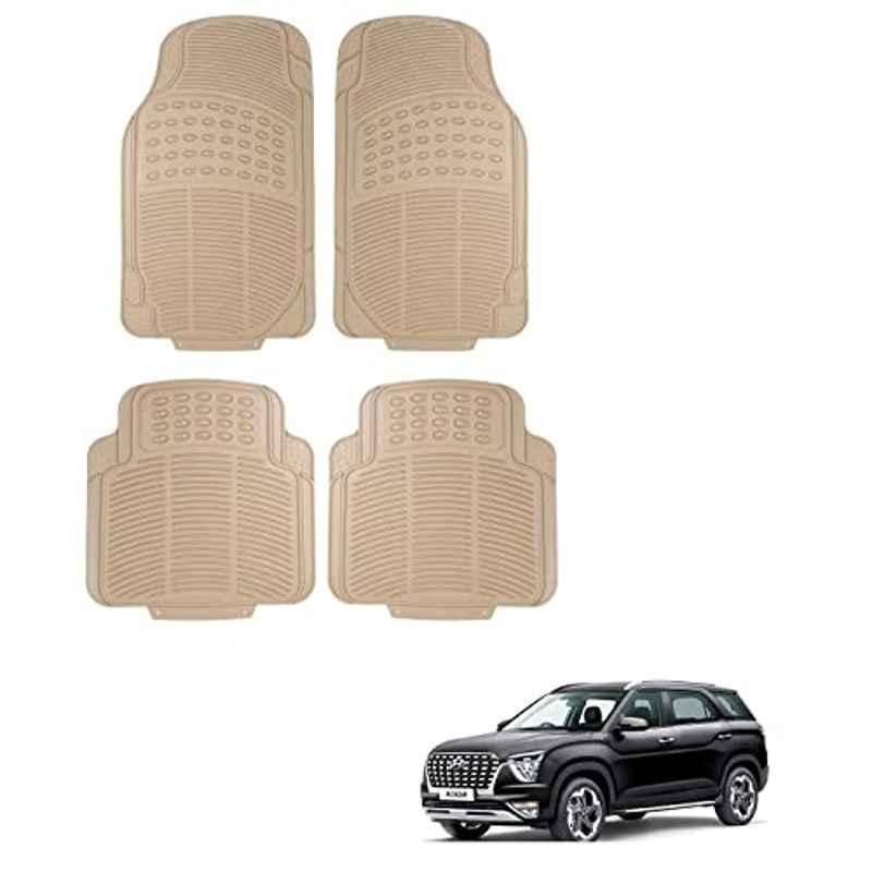 Kozdiko 4 Pcs Rubber Beige Car Simple Floor Mat Set for Hyundai Alcazar