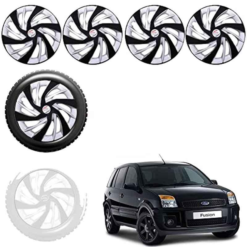 Auto Pearl 4 Pcs 15 inch Black & Silver ABS Press Type Hubcap Wheel Cover Set with Retention Ring for Ford Fusion