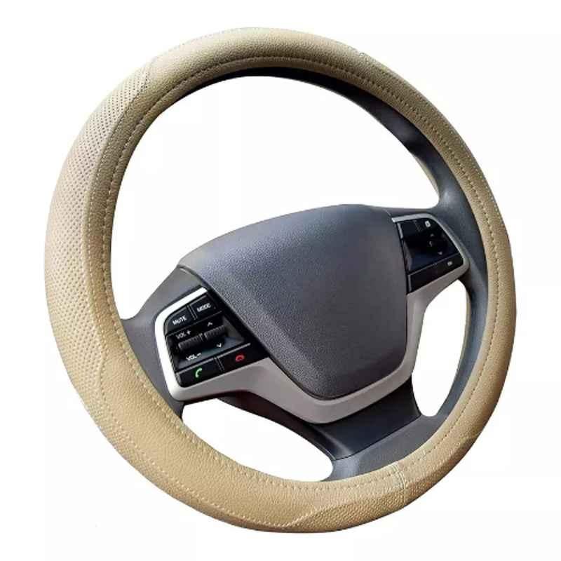 Edylinn 14.5-15.5 inch Faux Leather Beige Steering Wheel Cover for Cars