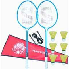 STYRKR Alloy Steel Blue Badminton Racquet Set of 2 Steel Frame with Shuttlecocks 6 &Skipping Rope Badminton Kit
