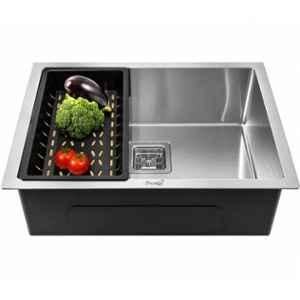 Prestige Stainless Steel 304 Single Bowl Kitchen Sink 24x18x10 inch Chrome Handmade with Waste Pipe, Waste Coupling & Drain Basket
