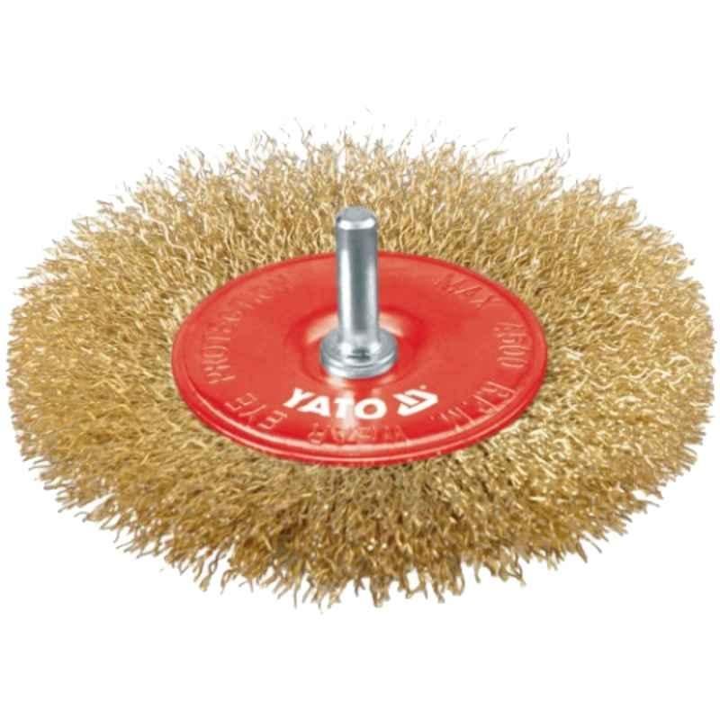 Yato 100x6mm Crimped Brass Circular Cup Brush With Shaft, YT-4757