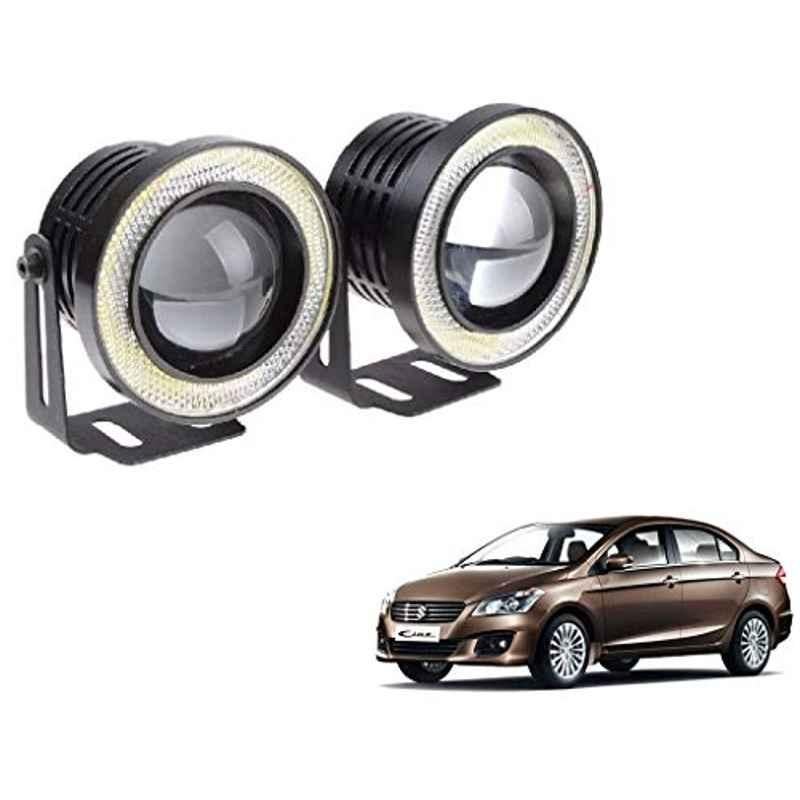 Kozdiko 2 Pcs 15W 3.5 inch High Power White LED Projector COB Fog Light Set with White Angel Eye Ring for Maruti Suzuki Ciaz, koz_72664