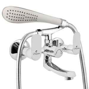 Cliquin Opal Vitara Brass Chrome Wall Mounted Wall Mixer with Telephonic Crutch Hand Shower & 1m Stainless Steel Shower Tube