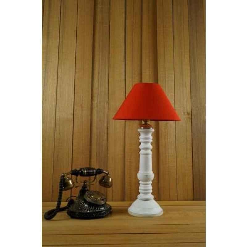 Tucasa Mango Wood White Table Lamp with 10 inch Polycotton Red Pyramid Shade, WL-106