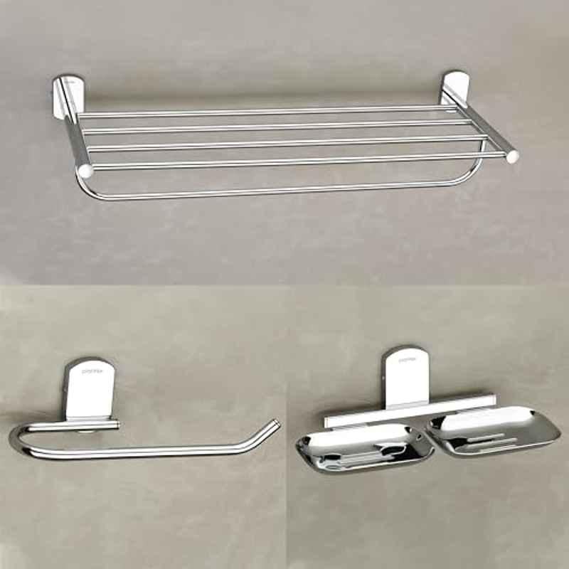 Plantex Parv 304 Grade Stainless Steel Towel Rack for Bathroom/Double Soap Holder/Napkin Ring/Bathroom Accessories Chrome