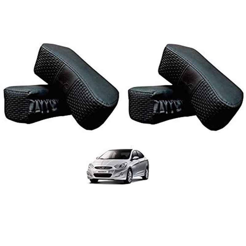Kozdiko 4 Pcs CV Designer Black Leatherite Neck Rest Car Cushion Pillow Set for Hyundai Accent