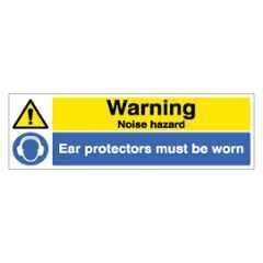 SUNSIGNS 300x100mm Vinyl Warning Noise Hazard Ear Protectors Must be Worn Signage, SN0160VNLOTHPIXAG