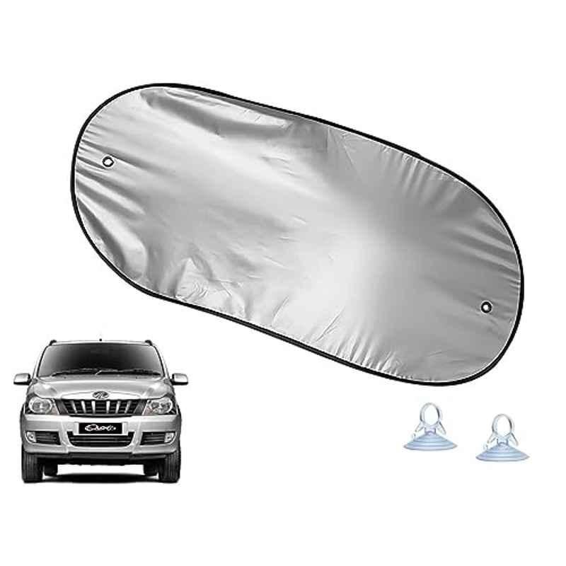 Auto Pearl Polyester Black & Silver Rear Window Sun Shade Curtain with Storage Pouch for Mahindra Quanto