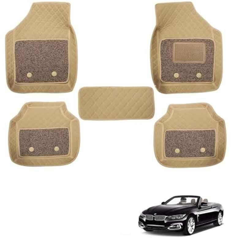 Kozdiko 5 Pcs Waterproof & Luxury 7D Beige Leatherette Car Floor Mats Set for BMW 4 Series