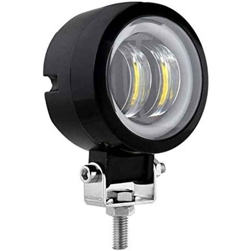 AOW 3 Inch Round White Single Fog Light with Blue Halo Angel Eye Ring Universal For All Bikes (Metal Body) 20w