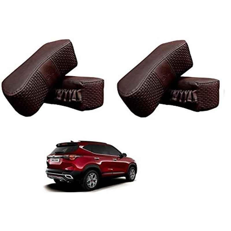 Kozdiko 4 Pcs CV Designer Cola Leatherite Neck Rest Car Cushion Pillow Set for Kia Seltos