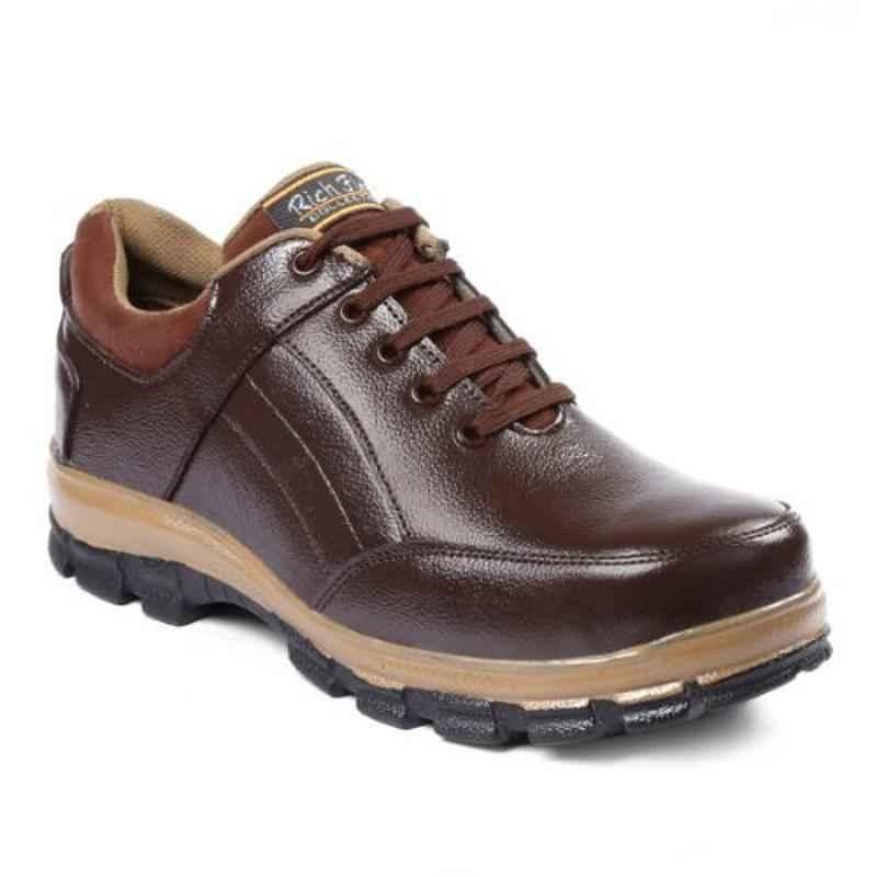 Rich Field SGS1129BRN Leather Low Ankle Steel Toe Brown Safety Shoes, Size: 7