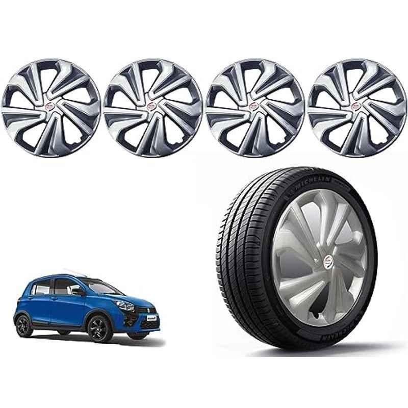 Auto Pearl 4 Pcs 14 inch Polypropylene Silver Press Type Car Wheel Cover Set with Retention Ring for Maruti Suzuki Celerio X 2017, 14WC_Tiago_Silver_CelerioX_2017