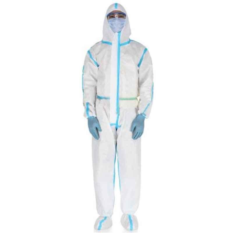Bonjourretail Large Disposable Full Body Protective Coverall Gown Suit with Tape & Foot Cover, BT1002-L
