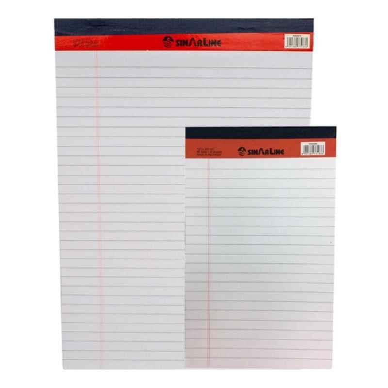 Sinarline 56 GSM Assorted Sizes White line ruled Legal Pad, (Pad of 50 sheet)