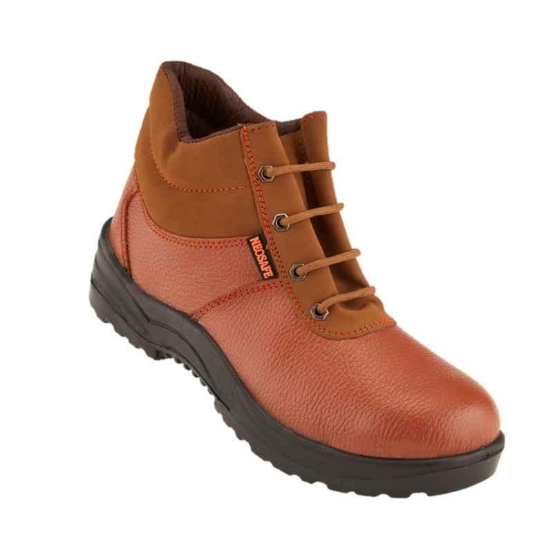 Neosafe Millenium A5016 Leather High Ankle Steel Toe Brown Work Safety Shoes, Size: 7