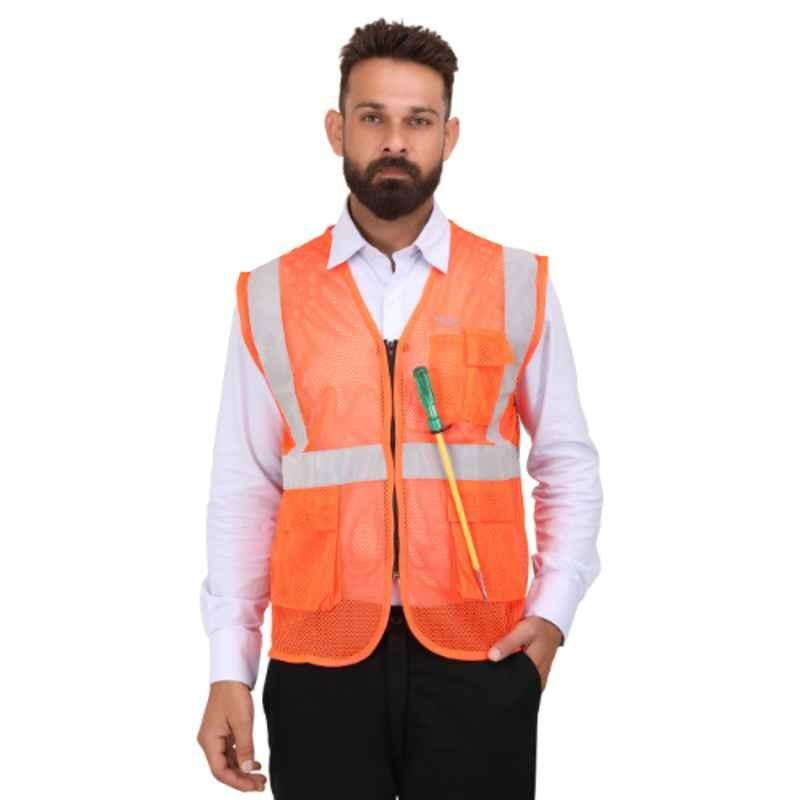 Club Twenty One Workwear Dixon Polyester Orange Safety Reflective Vest Jacket, 1002, Size: XXL
