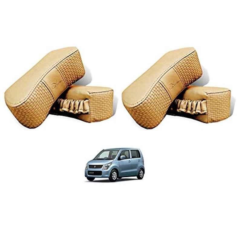 Kozdiko 4 Pcs CV Designer Beige Leatherite Neck Rest Car Cushion Pillow Set for Maruti Suzuki WagonR Type-2 2010-Present