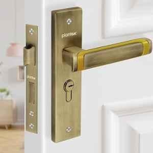 Plantex Heavy-Duty Door Lock Set Main Door Lock Handle Set/Mortise Lock with 3 Keys, Brass Lock Body & Cylinder 8127 Antique Brass & PVD Gold
