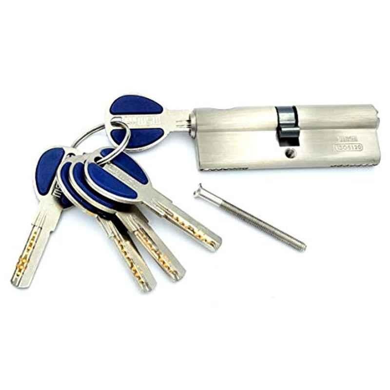 MSM 90mm Brass Silver Cylinder Door Lock with 5 Keys