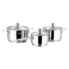 Vinod Tuscany 3 Pcs Stainless Steel Induction Friendly Casserole Set with Glass Lid, 3TYC (Pack of 2)