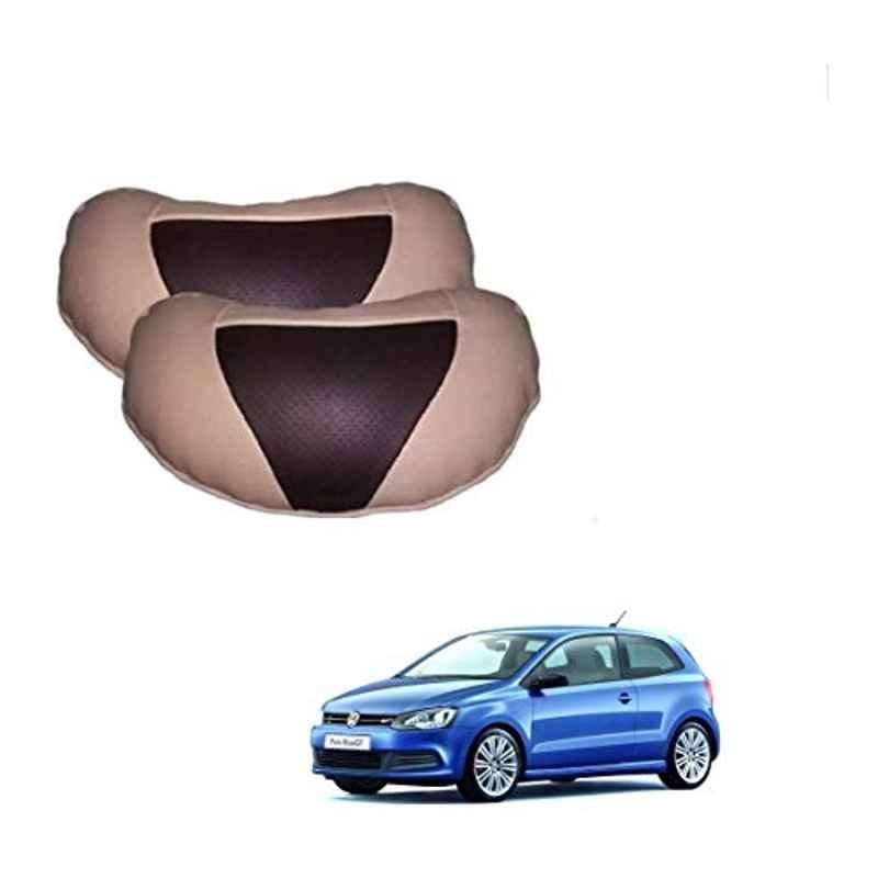 Kozdiko 2 Pcs Beige & Brown Car Neck Rest Cushion Pillow Set for Volkswagen Polo GT