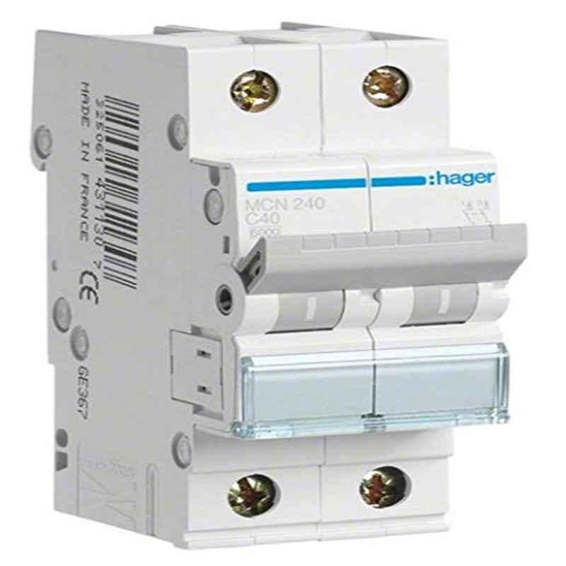 Hager 40A 6kA Double Pole Miniature Circuit Breaker, MCN240