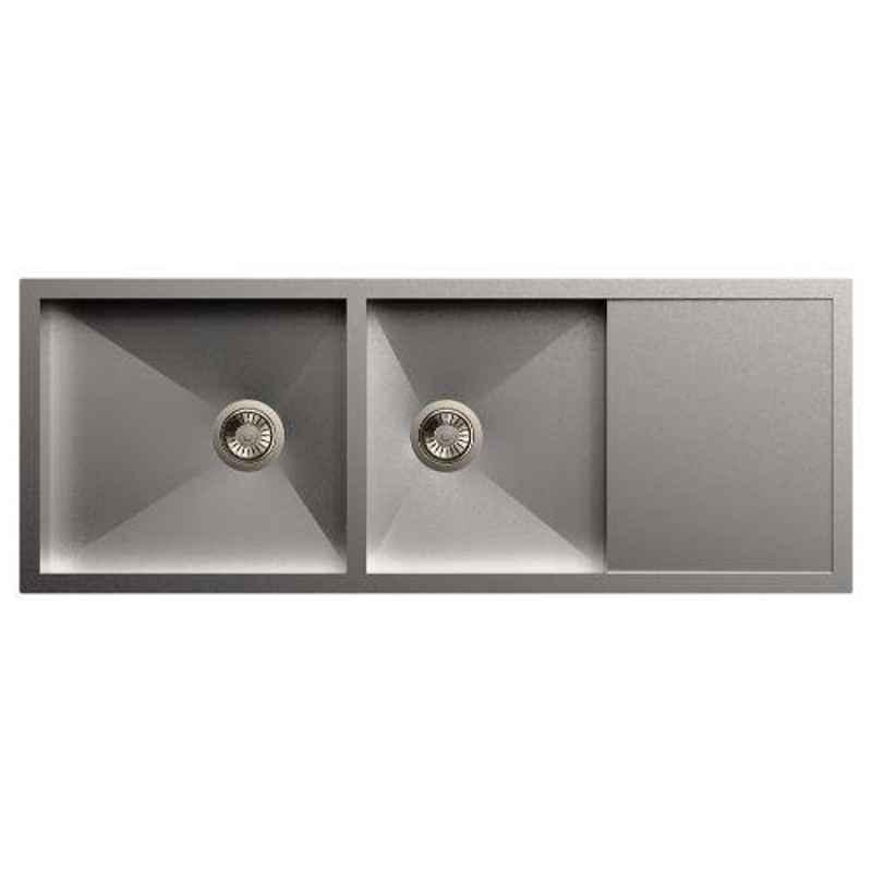 Carysil Quadro Double Bowl Stainless Steel Matt Finish Kitchen Sink with Drainer, Size: 52x20x8 inch