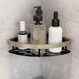 Plantex Self Adhesive Corner Shelf for Bathroom Wall/Aluminium & Stainless Steel Corner Shelf/Storage Organizer/Bathroom Accessories Set- 8x8 inch, Satin & Black