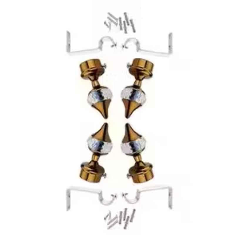 Ojass 10x5cm Stainless Steel Black & Gold Solid Crystal Diamond Curtain Bracket with Support Clamp, SCB04SBGOLD (Pack of 4)