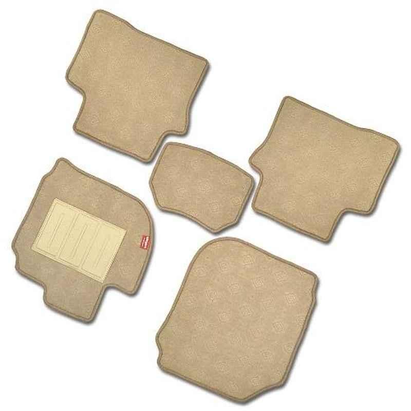 Elegant Jewel 5 Pcs Polypropylene & Non Woven Beige Carpet Car Floor Mat Set for Honda Brio
