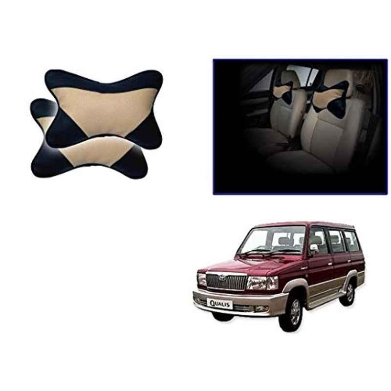Kozdiko 2 Pcs Memory Foam Beige & Black Car Neck Rest Cushion Pillow Set for Toyota Qualis
