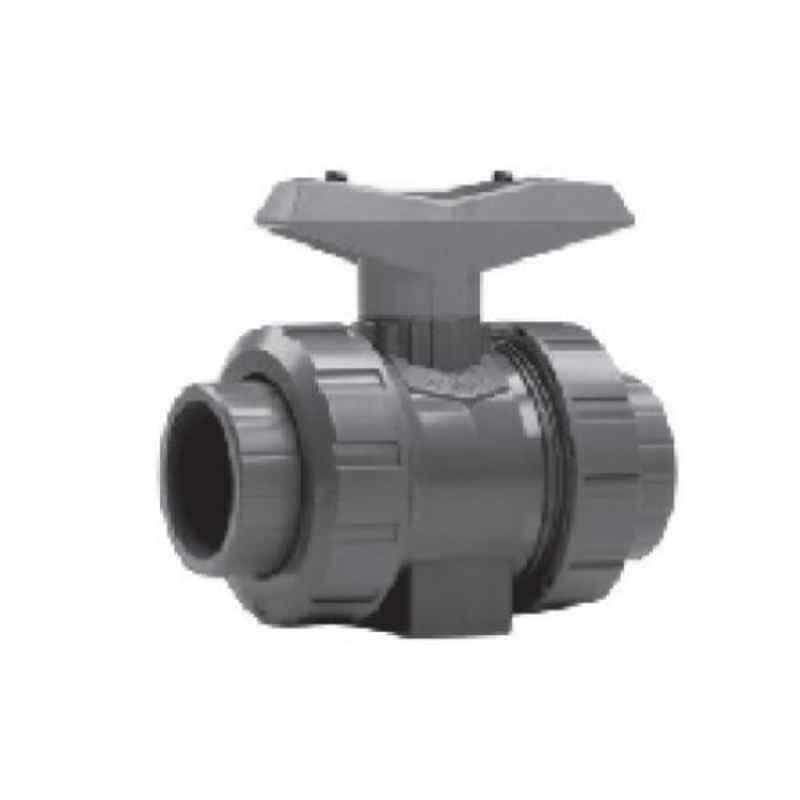 Hepworth 21.546.030 1-1/2 inch PN 10 PVC-U Threaded Double Union End Ball Valve with FPM Seal, 161.546.036