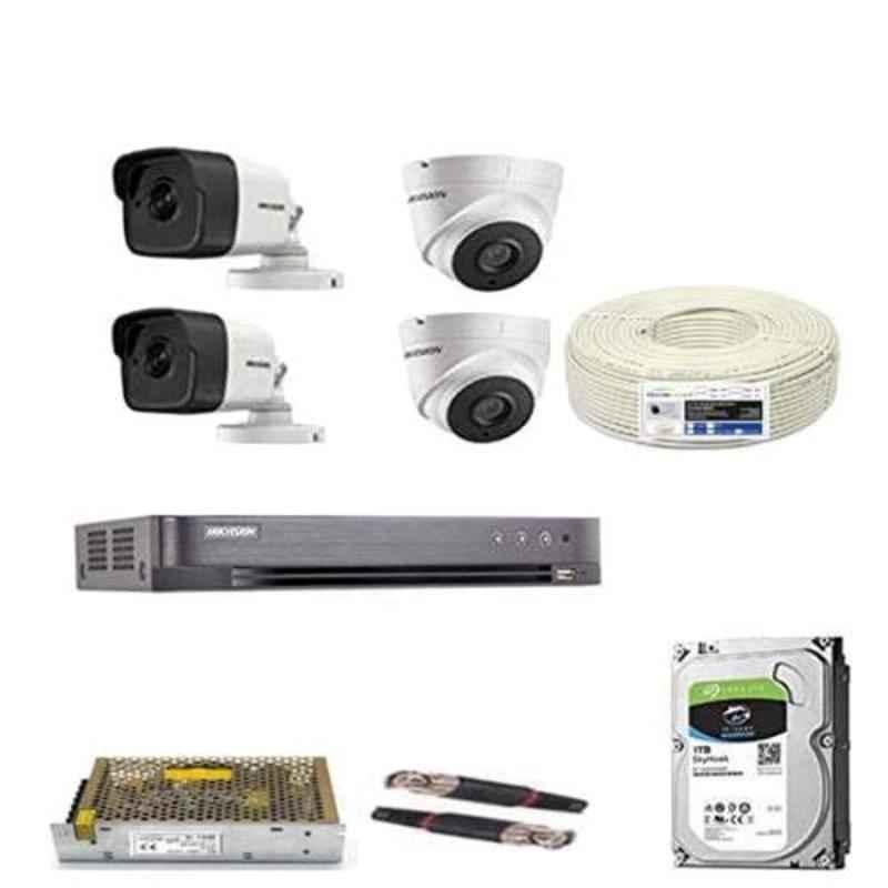 Hikvision 5MP 2 Dome & 2 Bullet Camera, 1TB Hardisk & 4 Channel DVR Kit with all Accessories